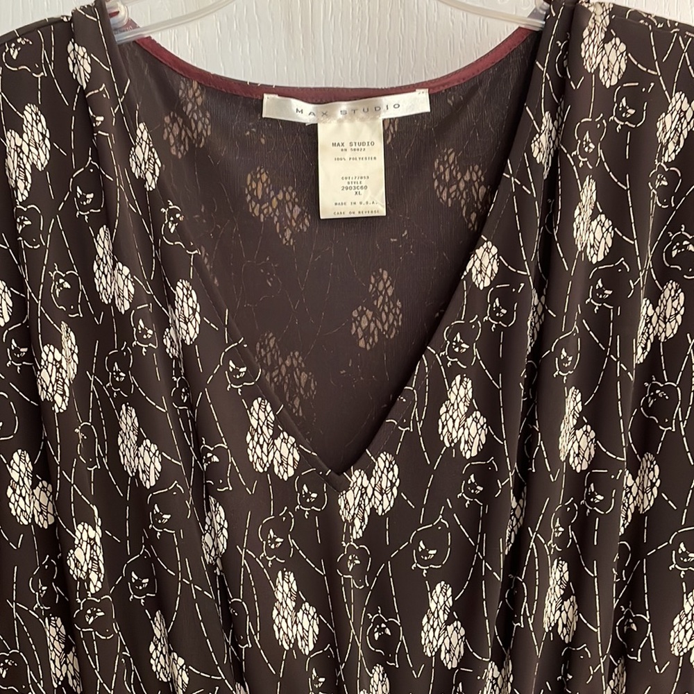 Max Studio Brown & Beige Design Split Short Sleev… - image 2